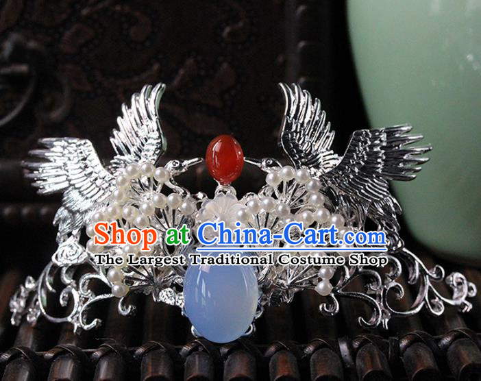 Traditional Chinese Handmade Crane Hair Crown Headdress Ancient Hanfu Hair Accessories for Women