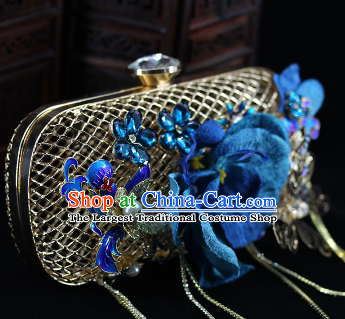 Traditional Chinese Blue Flower Handbag Handmade Wedding Bag Accessories for Women