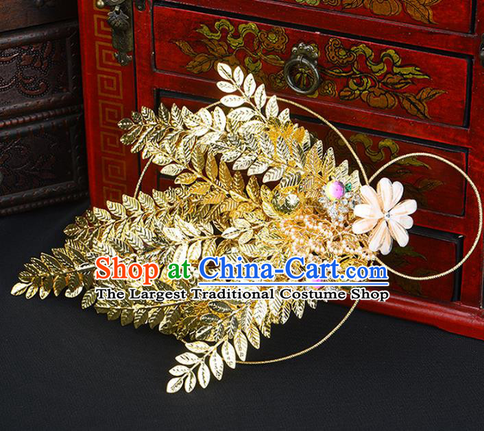 Traditional Chinese Wedding Golden Bridal Bouquet Ancient Bride Handmade Accessories for Women