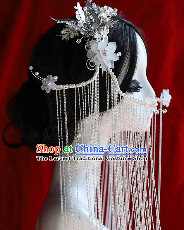 Traditional Chinese Wedding White Tassel Phoenix Coronet Hairpins Headdress Ancient Empress Hair Accessories for Women
