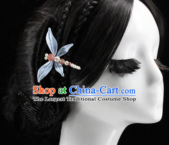 Traditional Chinese Handmade Blue Dragonfly Hairpin Headdress Ancient Hanfu Hair Accessories for Women