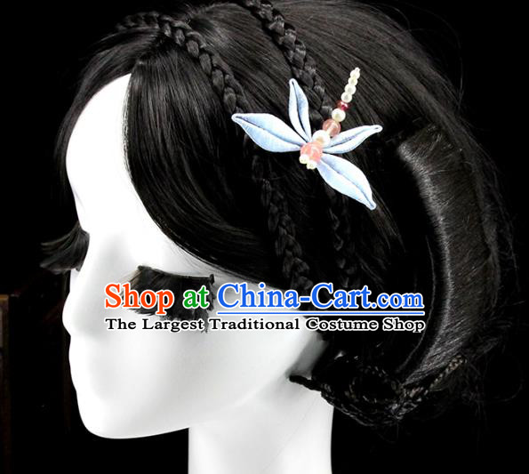 Traditional Chinese Handmade Blue Dragonfly Hairpin Headdress Ancient Hanfu Hair Accessories for Women
