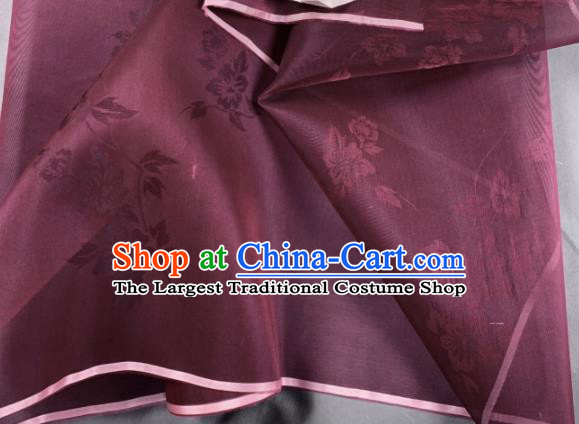 Chinese Traditional Classical Flowers Pattern Design Purplish Red Silk Fabric Asian Hanfu Material