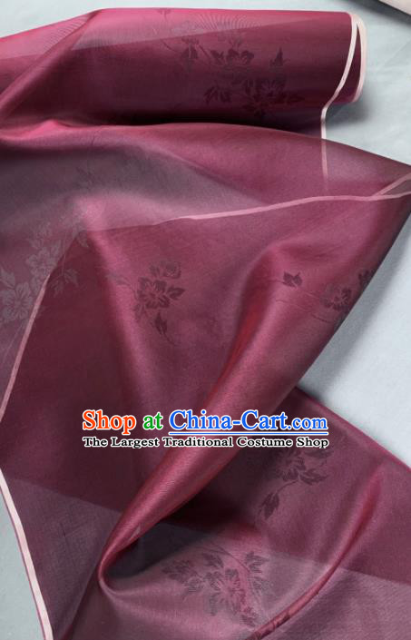Chinese Traditional Classical Flowers Pattern Design Purplish Red Silk Fabric Asian Hanfu Material