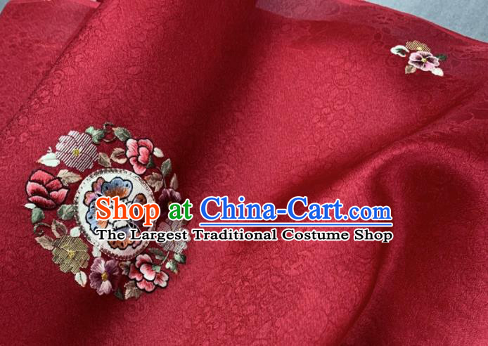 Chinese Traditional Classical Embroidered Butterfly Pattern Design Red Silk Fabric Asian Hanfu Material