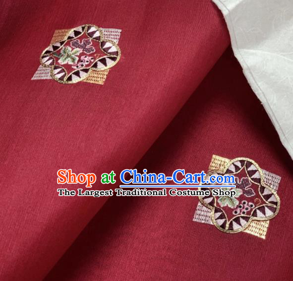 Chinese Traditional Classical Embroidered Pattern Design Red Silk Fabric Asian Hanfu Material