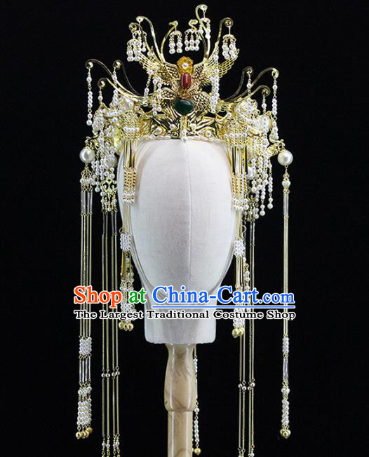 Traditional Chinese Bride Jadeite Phoenix Coronet Headdress Ancient Wedding Hair Accessories for Women