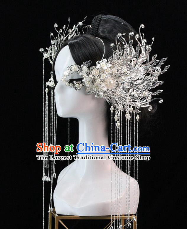 Traditional Chinese Bride Argent Tassel Hair Clasp Headdress Ancient Wedding Hair Accessories for Women