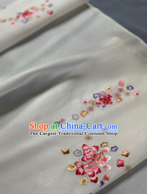 Chinese Traditional Classical Embroidered Flowers Pattern Design Beige Silk Fabric Asian Hanfu Material