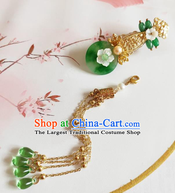 Traditional Chinese Green Jade Tassel Hair Claw Hairpin Headdress Ancient Swordsman Hair Accessories for Women