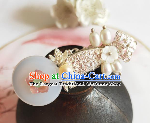 Traditional Chinese White Jade Tassel Hair Claw Hairpin Headdress Ancient Swordsman Hair Accessories for Women