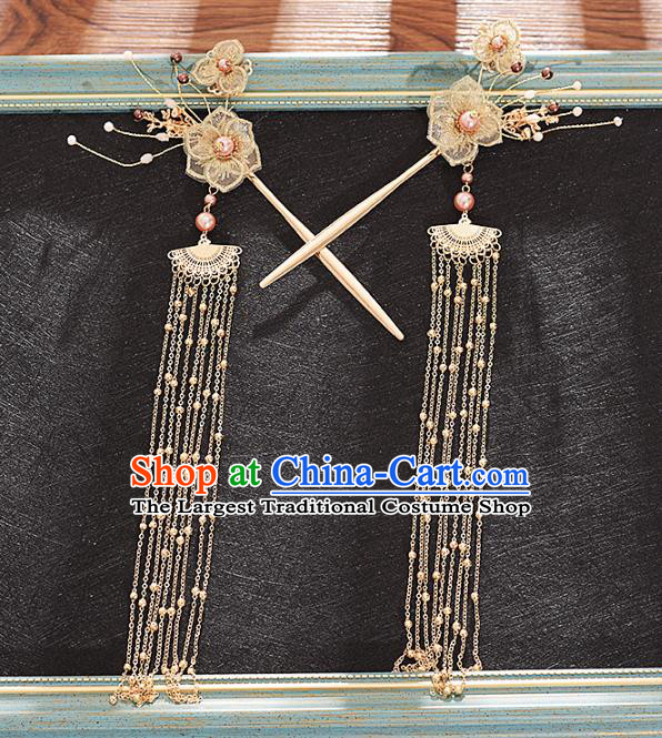 Traditional Chinese Bride Golden Pine and Hairpins Headdress Ancient Wedding Hair Accessories for Women