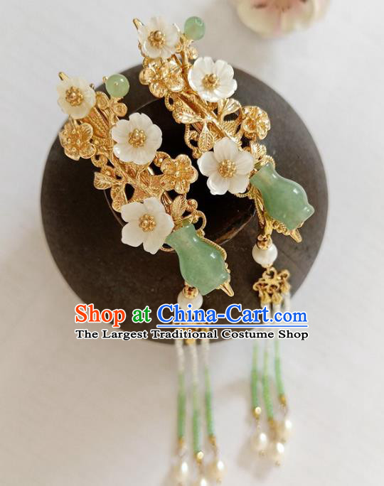 Traditional Chinese Pearls Tassel Jade Hair Claw Headdress Ancient Court Hair Accessories for Women