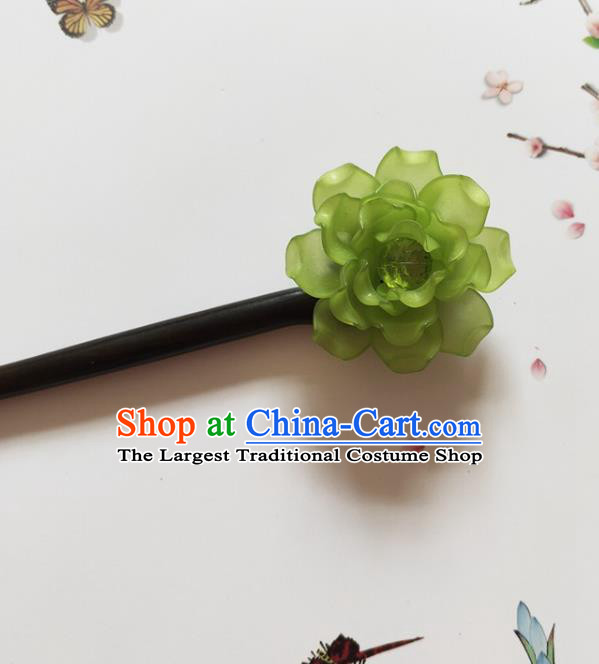 Traditional Chinese Light Green Peony Ebony Hairpin Headdress Ancient Court Hair Accessories for Women