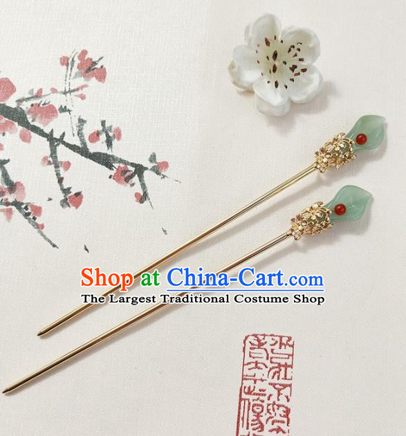 Traditional Chinese Jade Callalily Hairpin Headdress Ancient Court Hair Accessories for Women