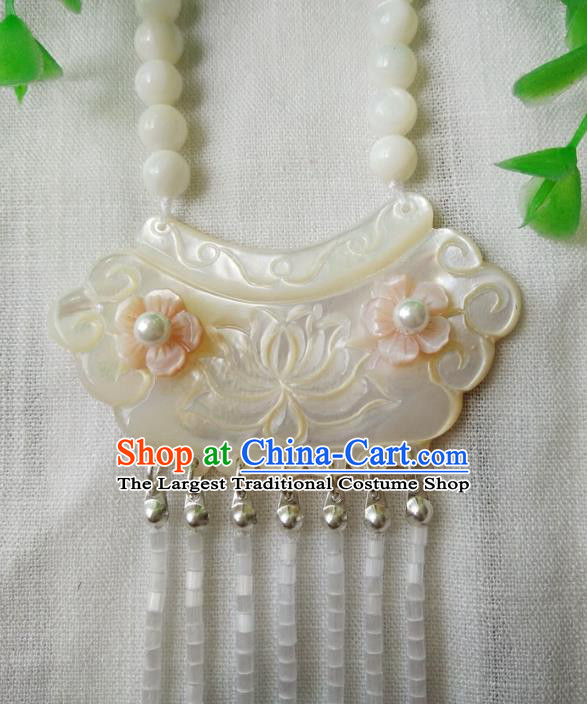 Traditional Chinese Handmade White Shell Necklace Ancient Hanfu Pearls Tassel Necklet Accessories for Women