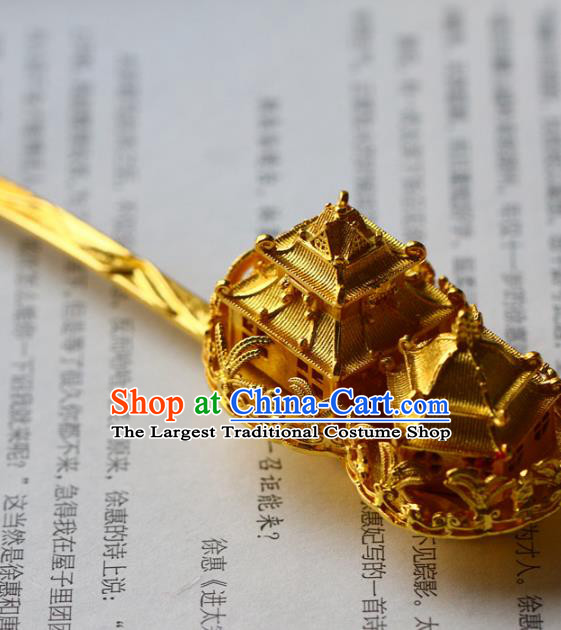 Traditional Chinese Tang Dynasty Palace Golden Hairpins Headdress Ancient Court Hair Accessories for Women