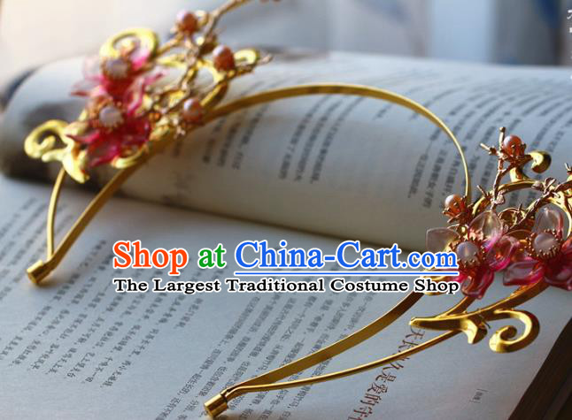Traditional Chinese Queen Plum Golden Hair Clasp Headdress Ancient Wedding Hair Accessories for Women