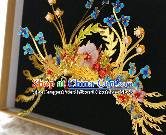 Traditional Chinese Ming Dynasty Golden Hair Comb and Hairpins Headdress Ancient Court Hair Accessories for Women