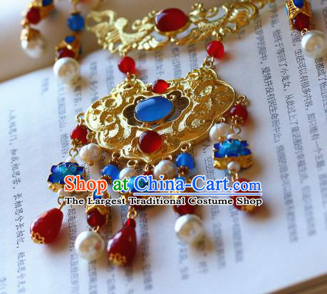 Traditional Chinese Handmade Gems Phoenix Necklace Ancient Hanfu Pearls Necklet Accessories for Women