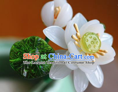 Traditional Chinese Palace White Lotus Hairpins Headdress Ancient Court Hair Accessories for Women