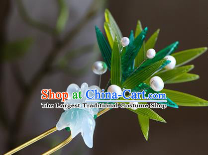 Traditional Chinese Palace Green Bamboo Leaf Hairpins Headdress Ancient Court Hair Accessories for Women