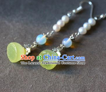 Traditional Chinese Handmade Jade Lotus Seedpod Earrings Ancient Hanfu Pearls Ear Accessories for Women