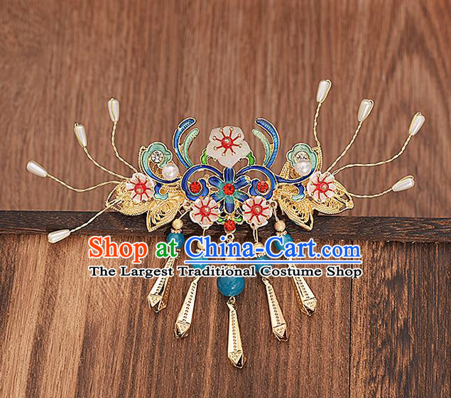 Traditional Chinese Handmade Blue Hair Comb Headdress Ancient Hanfu Hair Accessories for Women
