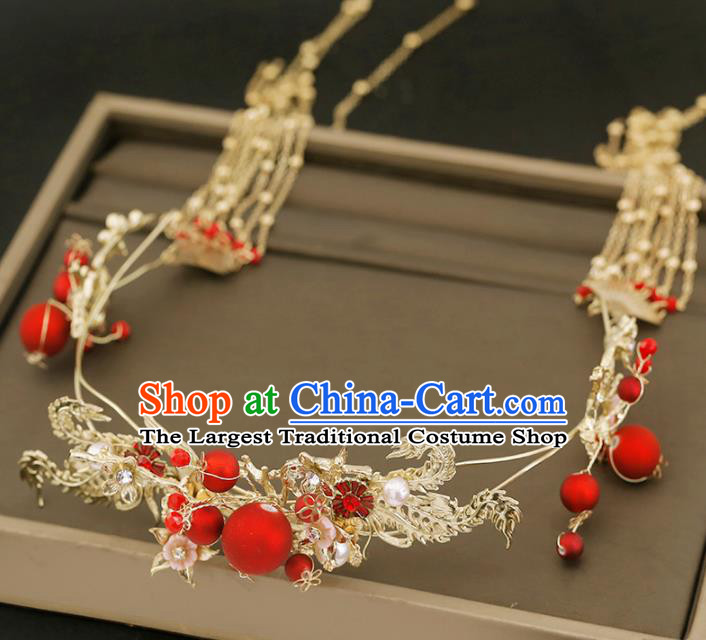 Traditional Chinese Bride Golden Hair Clasp Headdress Ancient Wedding Hair Accessories for Women