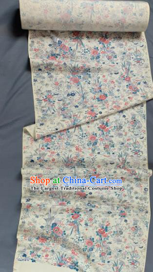 Chinese Traditional Classical Flowers Pattern Design White Silk Fabric Asian Hanfu Material