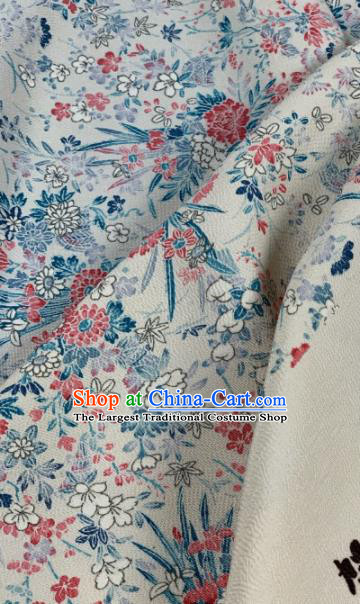 Chinese Traditional Classical Flowers Pattern Design White Silk Fabric Asian Hanfu Material