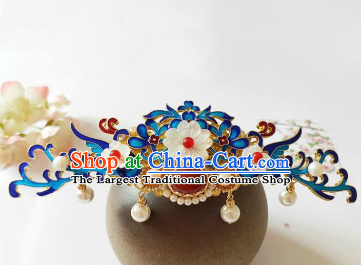 Traditional Chinese Qing Dynasty Cloisonne Hairpin Headdress Ancient Court Hair Accessories for Women