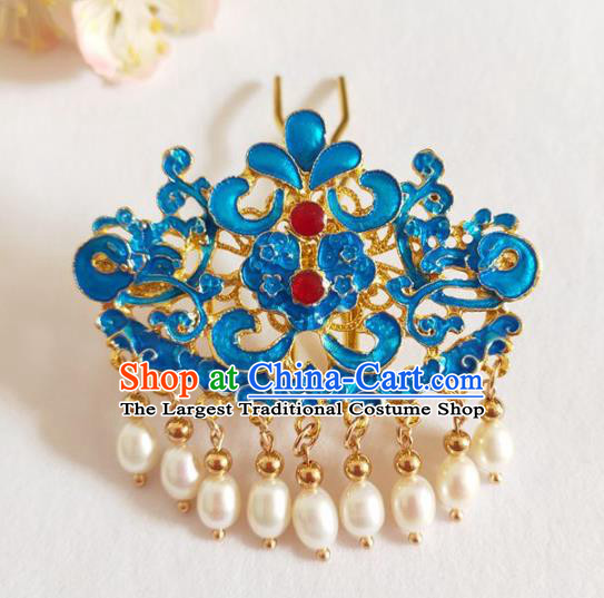 Traditional Chinese Qing Dynasty Blueing Hairpins Headdress Ancient Court Hair Accessories for Women