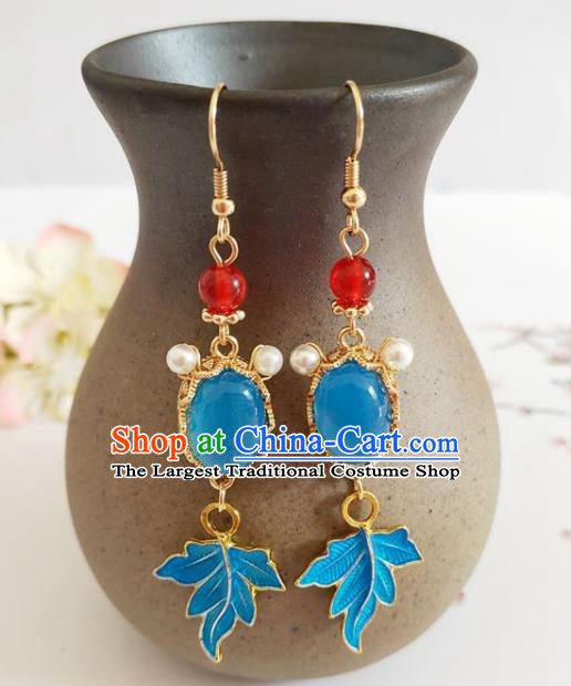 Traditional Chinese Handmade Blue Goldfish Earrings Ancient Hanfu Ear Accessories for Women