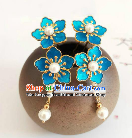 Traditional Chinese Little Blue Plum Blossom Hairpins Headdress Ancient Court Hair Accessories for Women