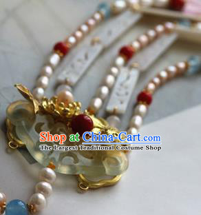 Traditional Chinese Handmade Pearls Tassel Jade Pendant Ancient Hanfu Waist Accessories for Women