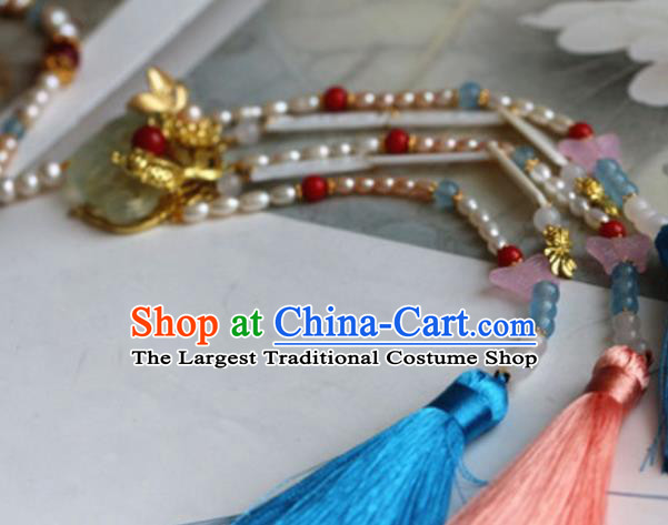 Traditional Chinese Handmade Pearls Tassel Jade Pendant Ancient Hanfu Waist Accessories for Women