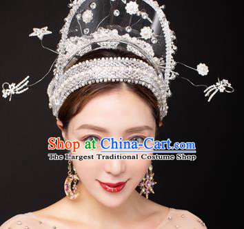Traditional Chinese Stage Show Deluxe White Hair Crown Headdress Handmade Catwalks Hair Accessories for Women