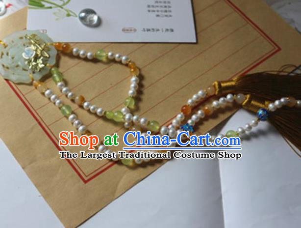 Traditional Chinese Handmade Tassel Jade Pendant Ancient Hanfu Pearls Waist Accessories for Women