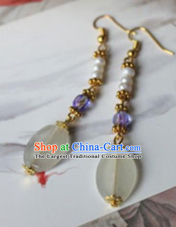 Traditional Chinese Handmade Jade Earrings Ancient Hanfu Ear Accessories for Women