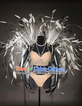 Top Stage Show Brazilian Carnival Costume Catwalks Deluxe Miami White Feather Wings for Women