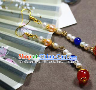 Traditional Chinese Handmade Pearls Earrings Ancient Hanfu Ear Accessories for Women
