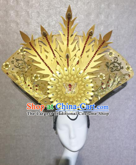 Traditional Chinese Court Stage Show Deluxe Golden Phoenix Headdress Handmade Catwalks Hair Accessories for Women