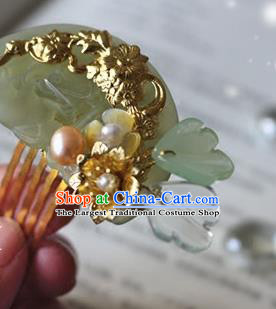 Traditional Chinese Palace Jade Hair Comb Headdress Ancient Court Hair Accessories for Women