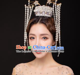 Traditional Chinese Stage Show Tassel Royal Crown Headdress Handmade Catwalks Hair Accessories for Women