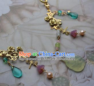 Traditional Chinese Handmade Golden Necklace Ancient Hanfu Carving Jade Rabbit Necklet Accessories for Women