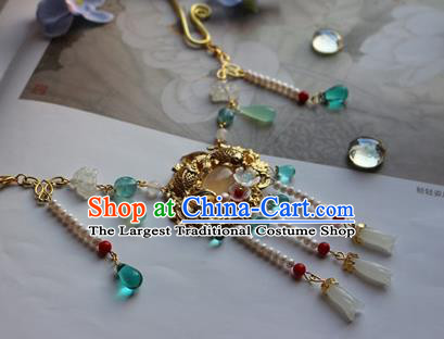 Traditional Chinese Handmade Tassel Golden Necklace Ancient Hanfu Pearls Necklet Accessories for Women