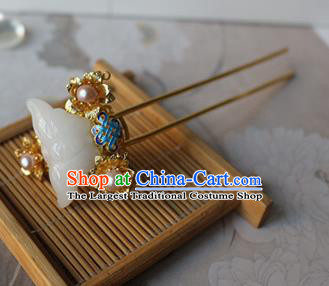 Traditional Chinese Bride Jade Butterfly Golden Hairpin Headdress Ancient Court Hair Accessories for Women