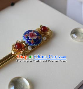 Traditional Chinese Bride Cloisonne Golden Hairpin Headdress Ancient Court Hair Accessories for Women