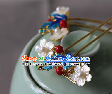 Traditional Chinese Bride Blueing Phoenix Shell Hairpin Headdress Ancient Court Hair Accessories for Women